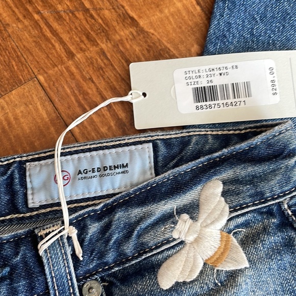 AG Adriano Goldschmied Embroidered Bumble Bee Phoebe Boyfriend High Waist 26 - Picture 9 of 10